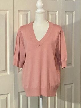 DKNY V-Neck Short Sleeve Sweater in Dusty Rose, NWT